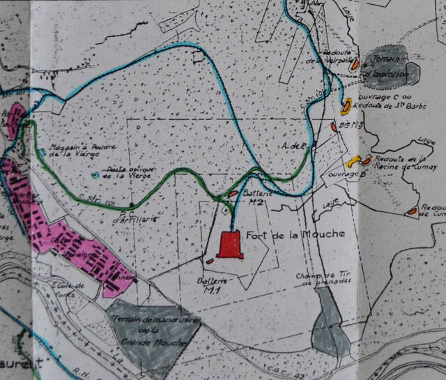 Carte du secteur du fort de la Mouche en 1914 - VAUBOURG Cédric