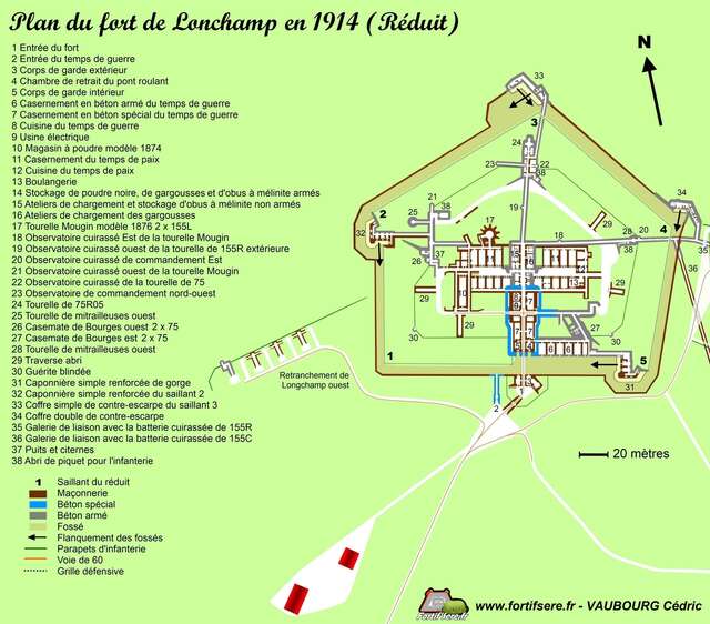 Plan du réduit du fort de Longchamp en 1914. VAUBOURG Cédric